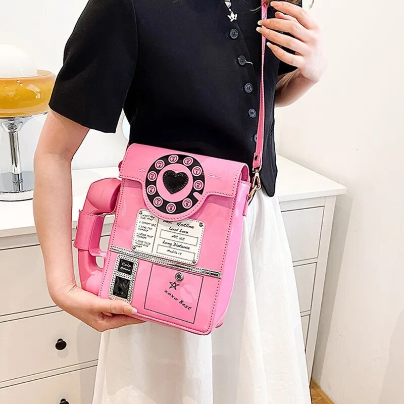 Model using Telephone Shaped Shoulder Bag