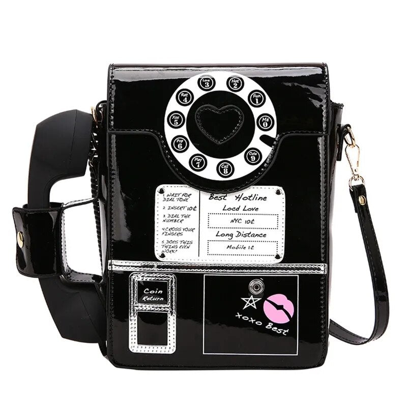 Black Telephone Shaped Shoulder Bag