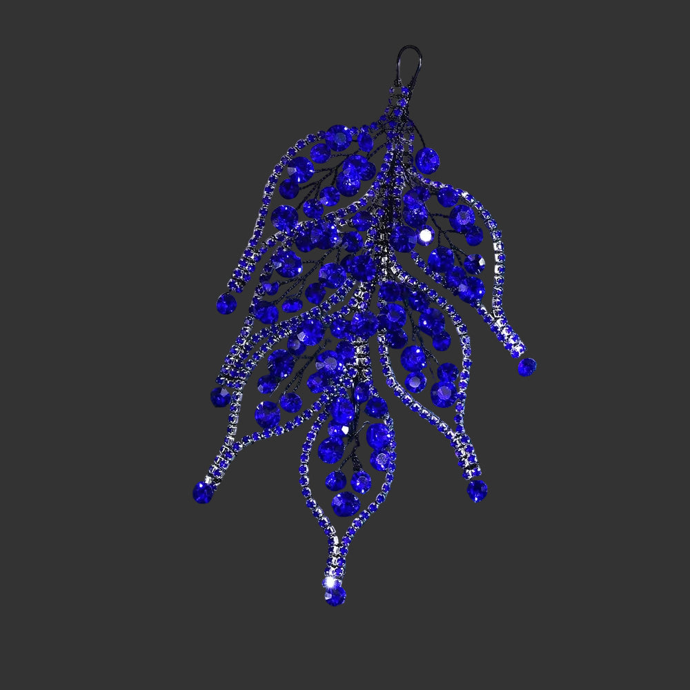 Blue Tiara Bling Rhinestones Leaf Shape Hair Pieces Accessories