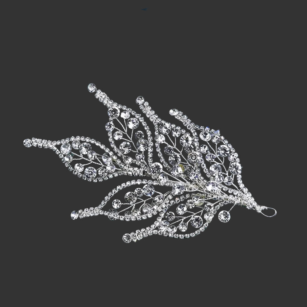 White Tiara Bling Rhinestones Leaf Shape Hair Pieces Accessories