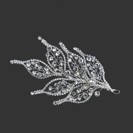 White Tiara Bling Rhinestones Leaf Shape Hair Pieces Accessories