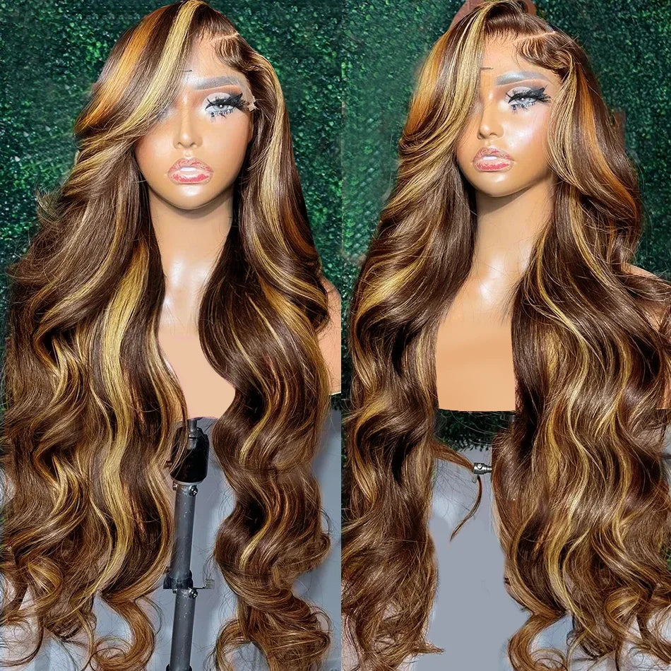 Transparent Body Colored Highlight Human Hair Wigs 