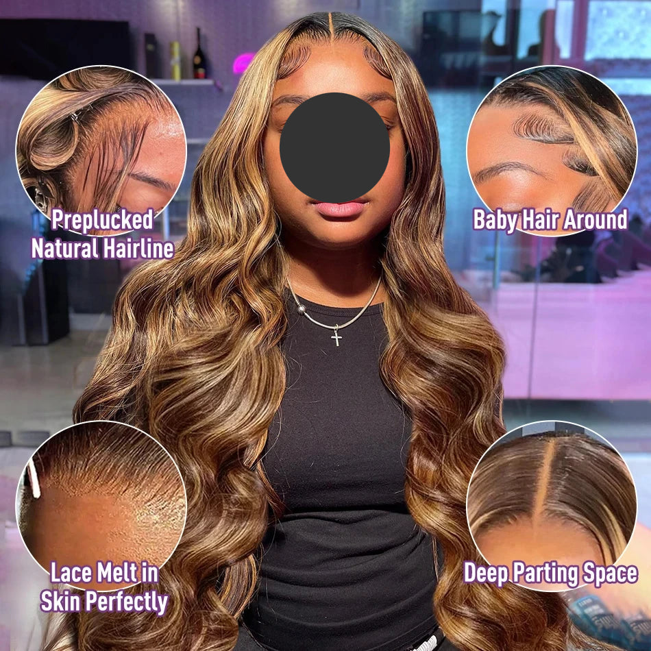 Transparent Body Colored Highlight Human Hair Wigs