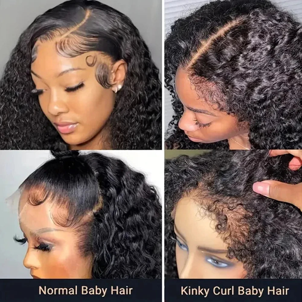 model using Transparent Short Bob Kinky Curly Human Hair Wig Natural Hairline