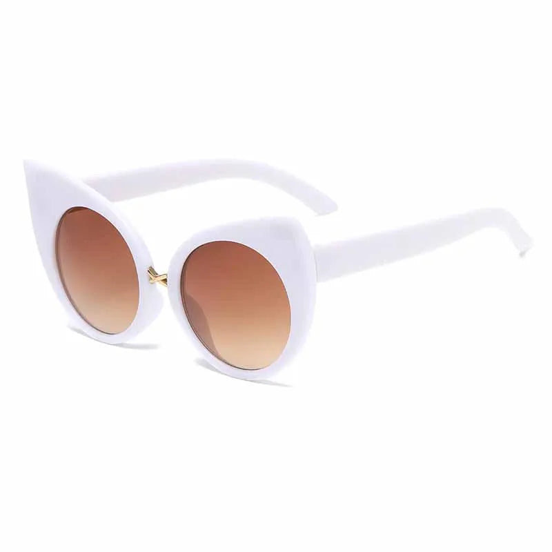 White Trendy Cat Eye Big Frame Women's Sunglasses