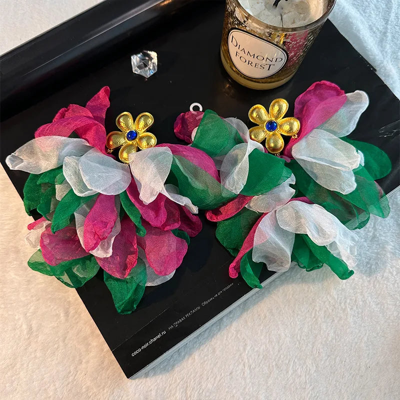 Trendy Leaves Tassels Big Flower Dangle Earrings