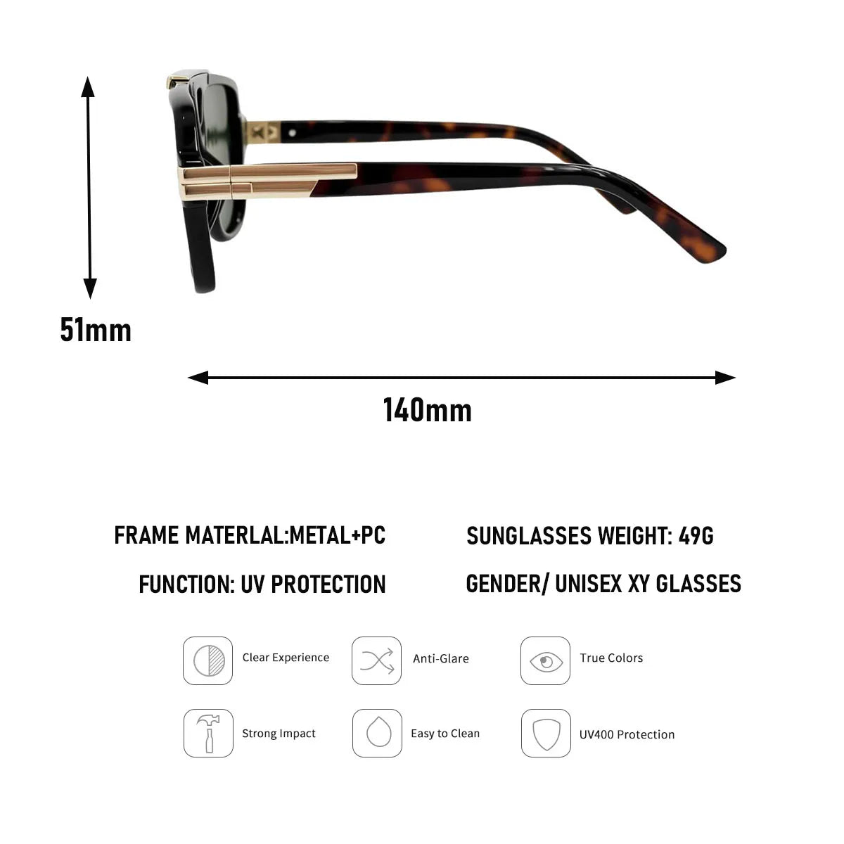Size of Trendy Oversized UV400 Protection Sunglasses