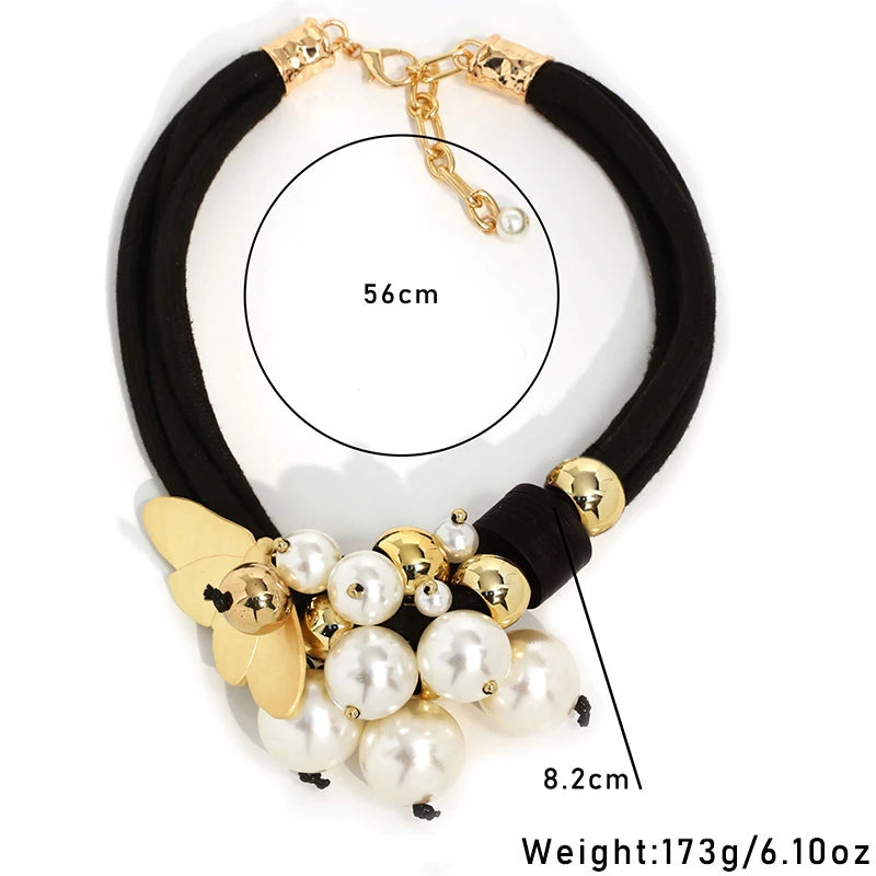 Size of Trendy Statement Pearls & Butterfly Pendant Necklace