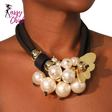 Trendy Statement Pearls & Butterfly Pendant Necklace Sassy Chick Logo