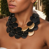 Model Using Trendy Statement Wood Beads Handmade Necklace