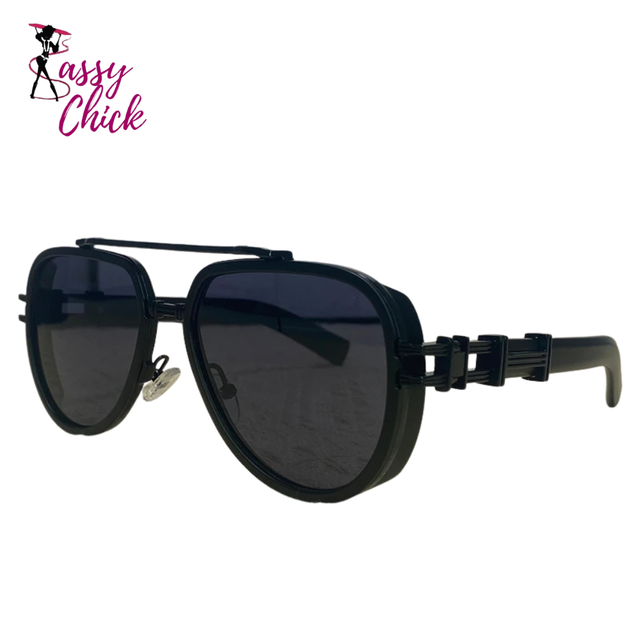 Trendy Steampunk Double Beam Oval Sunglasses Sassy Chick Logo
