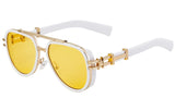White Trendy Steampunk Double Beam Oval Sunglasses