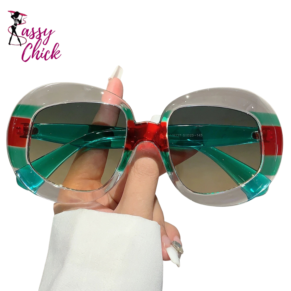 Trendy Stylish Gradient Oversized Sunglasses Sassy Chick Logo