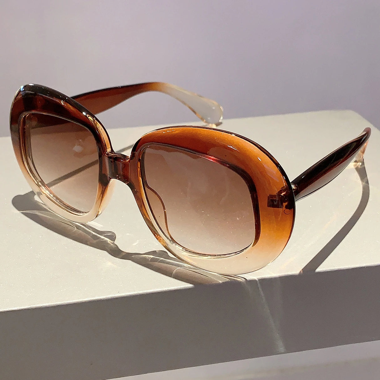 Brown Trendy Stylish Gradient Oversized Sunglasses