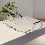 Clear Lenses Trendy Stylish Rimless Irregular Gradient Ocean Sunglasses