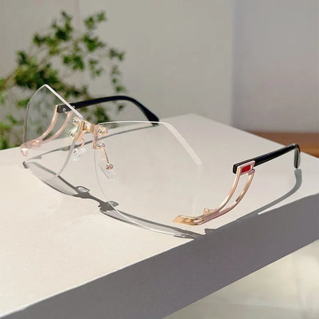 Clear Lenses Trendy Stylish Rimless Irregular Gradient Ocean Sunglasses