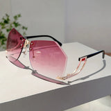 Pink Trendy Stylish Rimless Irregular Gradient Ocean Sunglasses