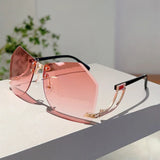 Pink Trendy Stylish Rimless Irregular Gradient Ocean Sunglasses