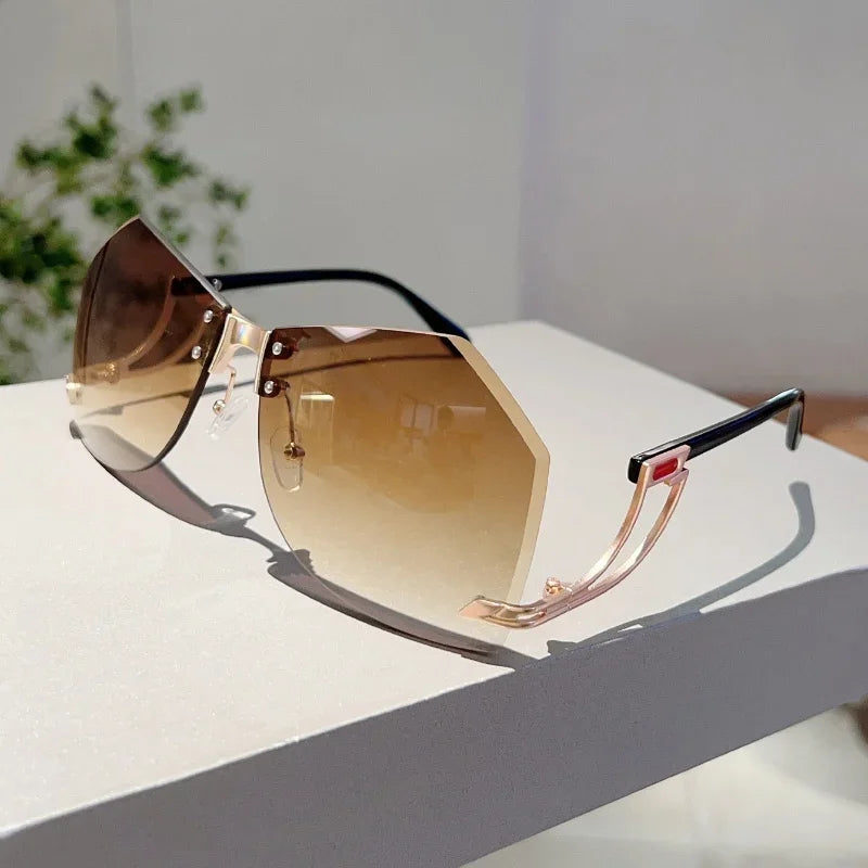 Brown Trendy Stylish Rimless Irregular Gradient Ocean Sunglasses