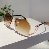 Brown Trendy Stylish Rimless Irregular Gradient Ocean Sunglasses