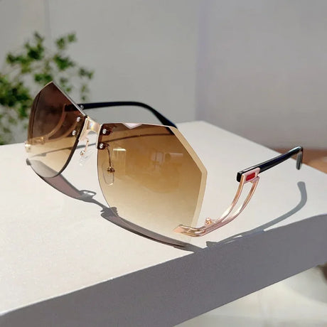 Brown Trendy Stylish Rimless Irregular Gradient Ocean Sunglasses