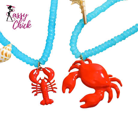 Trendy Summer Bohemia Lobster Crab Pendant Necklace Sassy Chick Logo