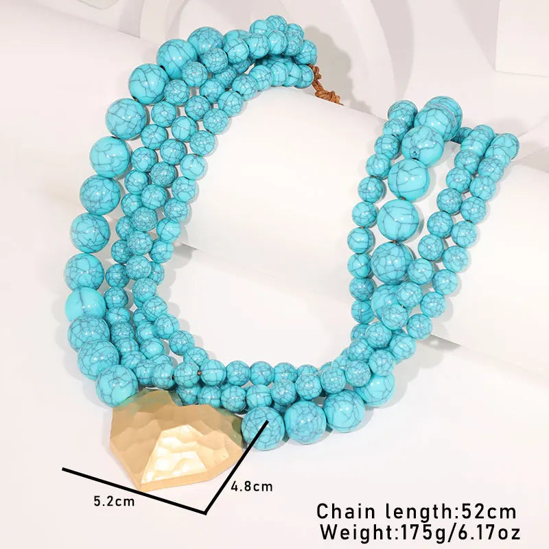 Size of Trendy Vintage with Geometry Pendant Beads Necklace