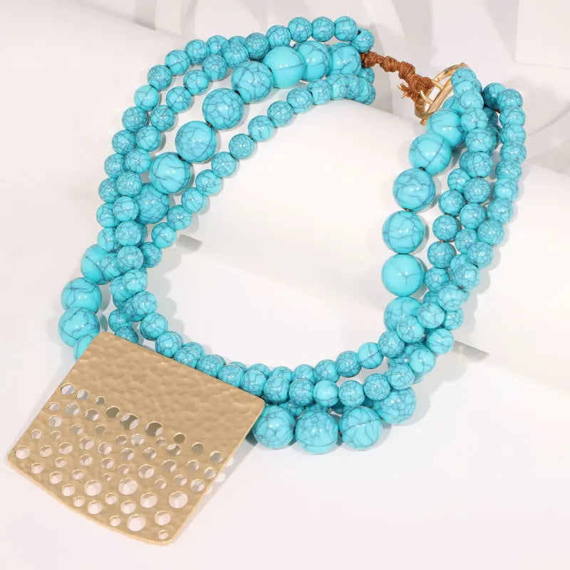 Trendy Vintage with Geometry Pendant Beads Necklace
