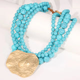 Trendy Vintage with Geometry Pendant Beads Necklace