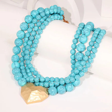 Trendy Vintage with Geometry Pendant Beads Necklace