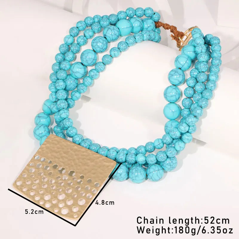 Size of Trendy Vintage with Geometry Pendant Beads Necklace
