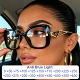Model Using Triangle Heart Temple Eyeglasses Blue Light Blocking