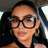 Model Using Triangle Heart Temple Eyeglasses Blue Light Blocking