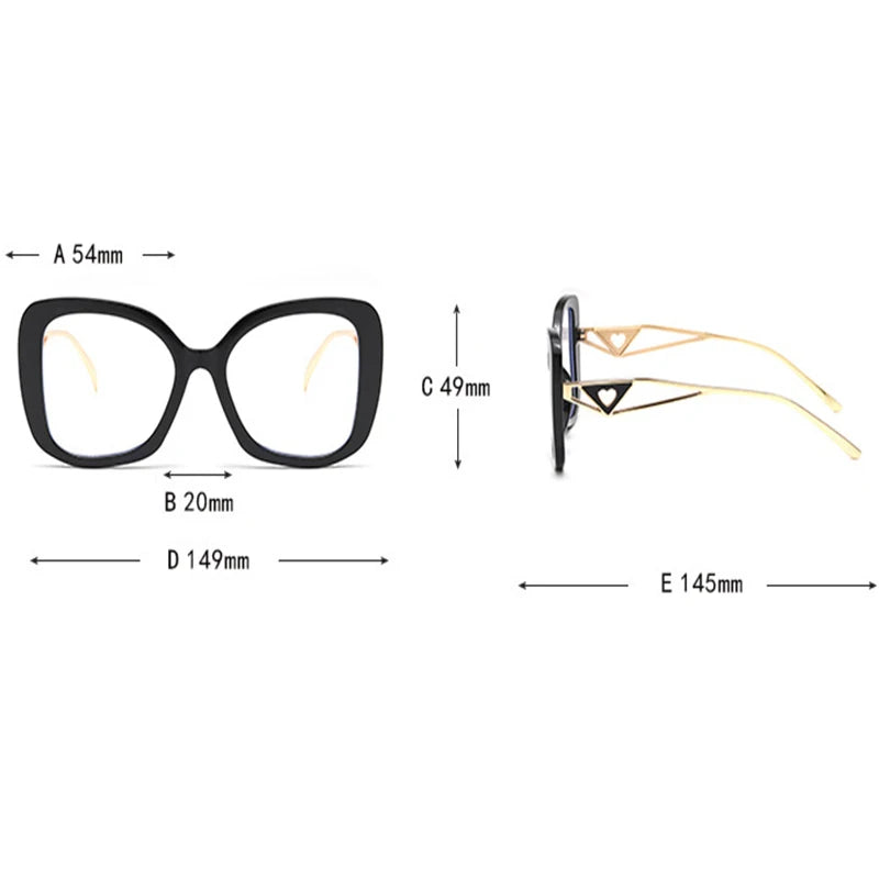 Size of Triangle Heart Temple Eyeglasses Blue Light Blocking