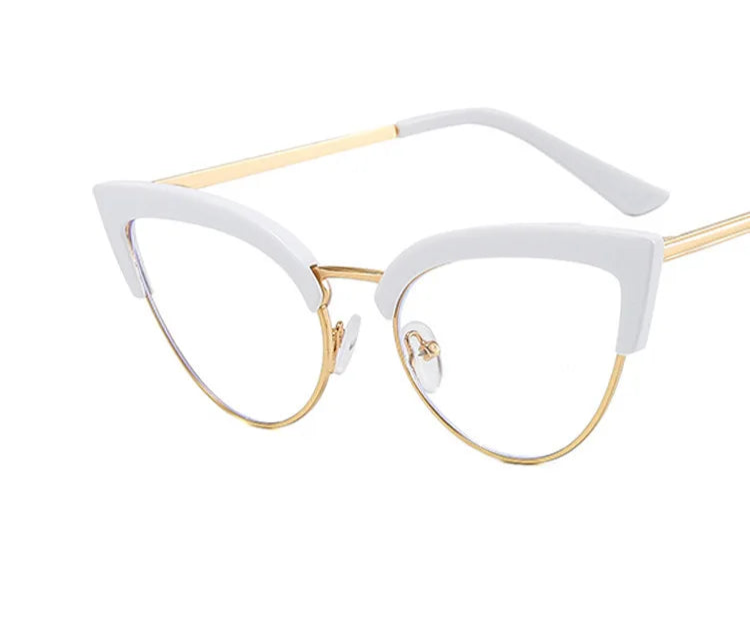 UV400 Cat Eye Anti Blue Light Women Glasses white gold