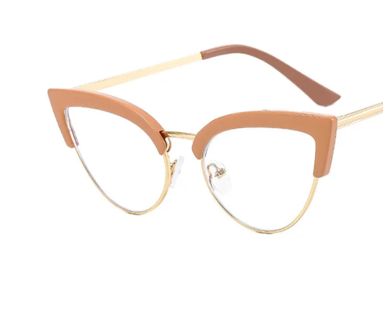 UV400 Cat Eye Anti Blue Light Women Glasses brown gold