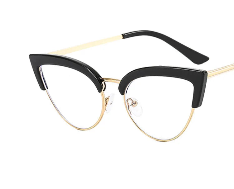 UV400 Cat Eye Anti Blue Light Women Glasses black gold