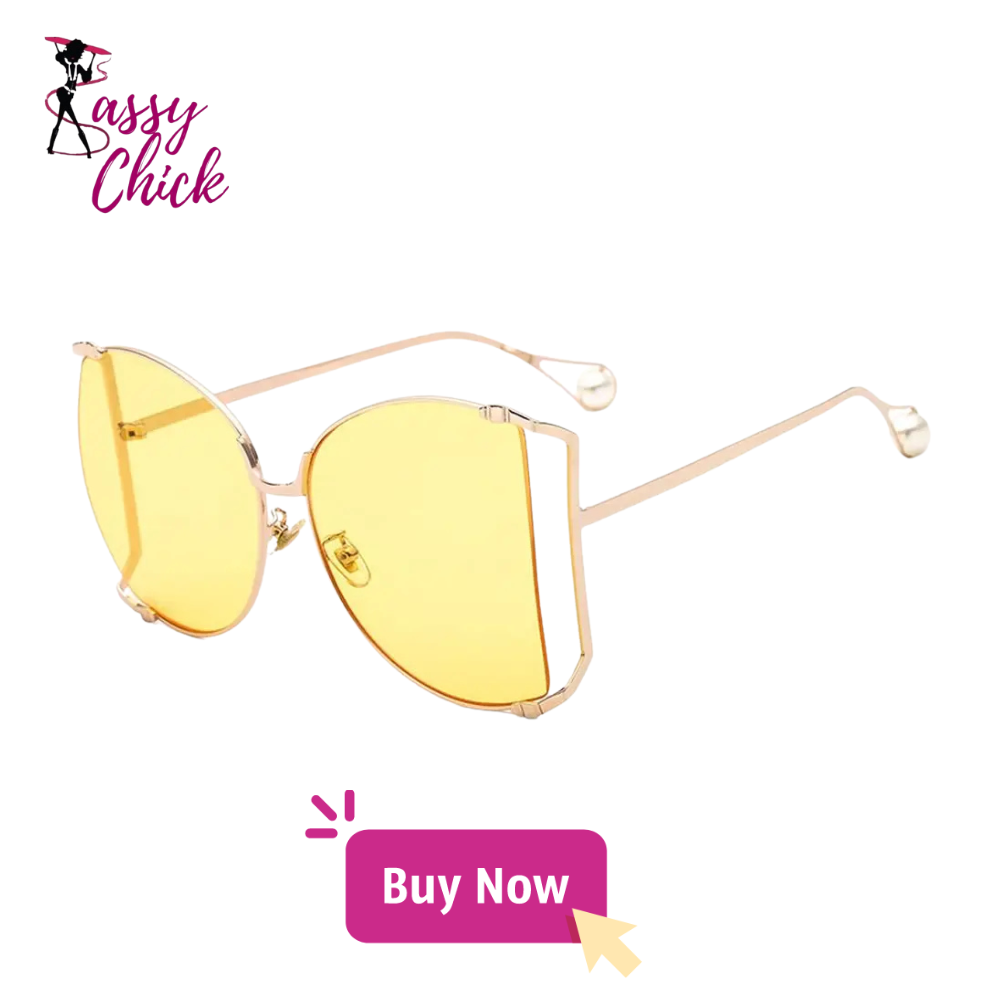  UV Protection Oversized Pearl Design Sunglasses yellow sassy chick logo