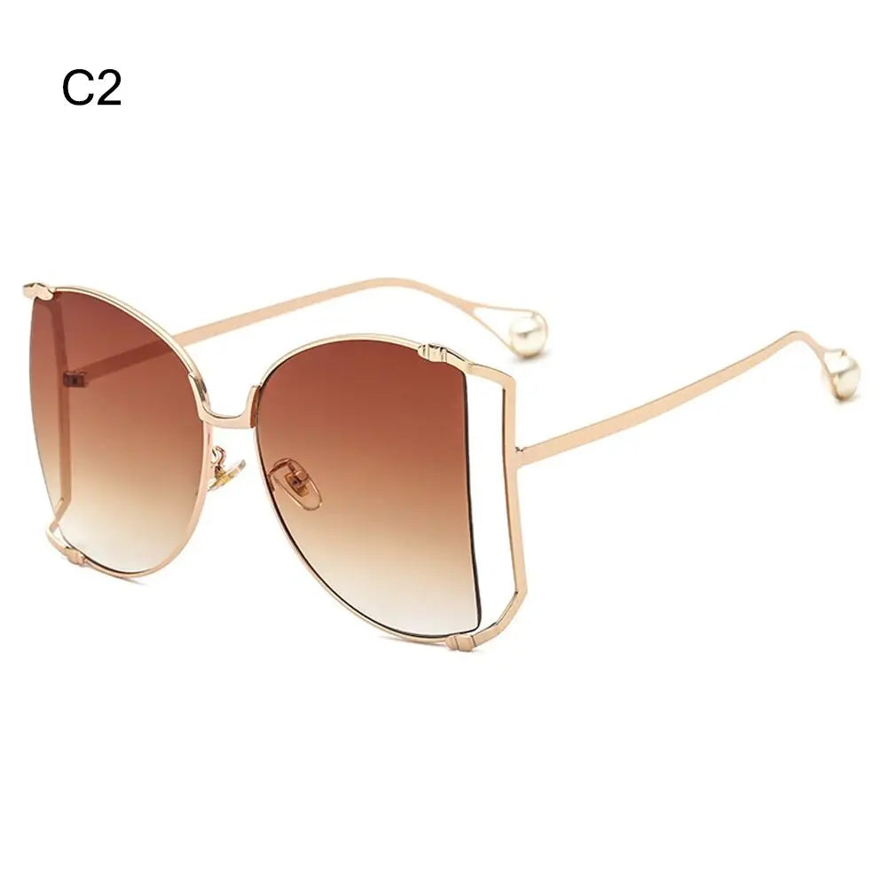 UV Protection Oversized Pearl Design Sunglasses brown