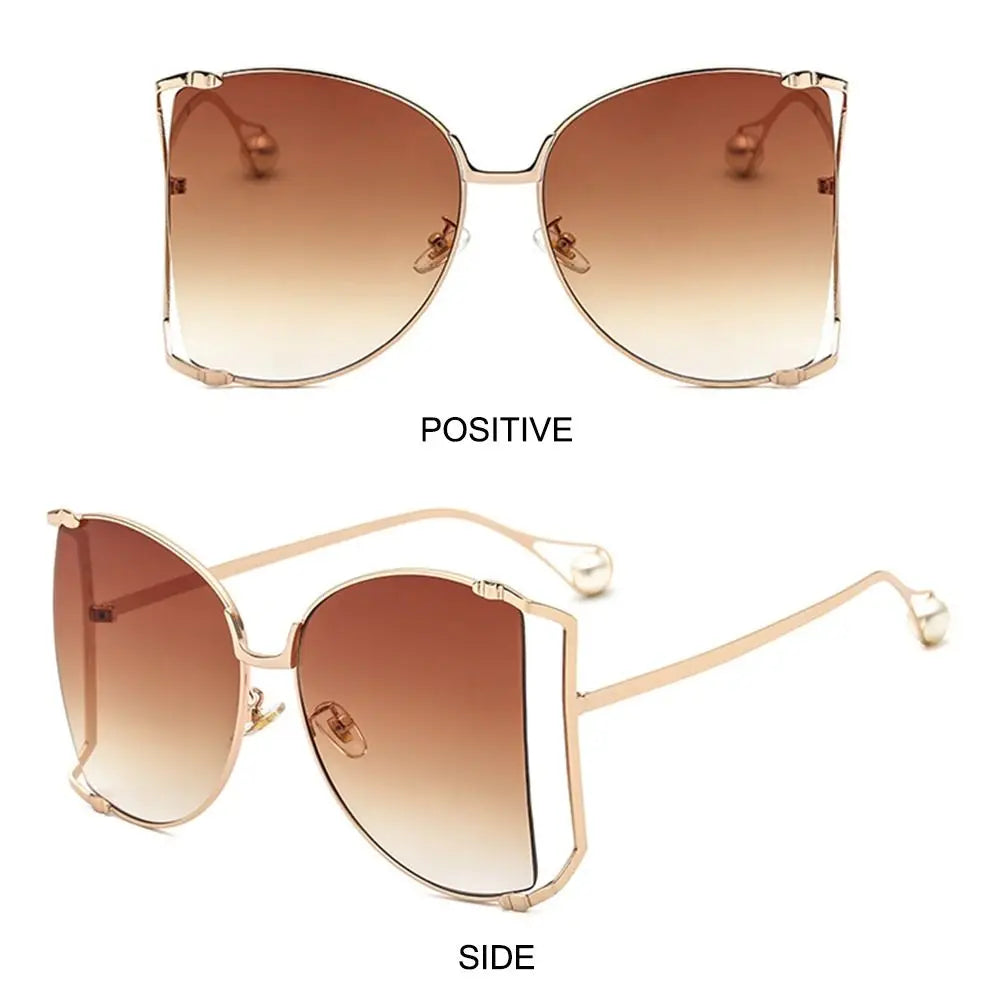  UV Protection Oversized Pearl Design Sunglasses brown