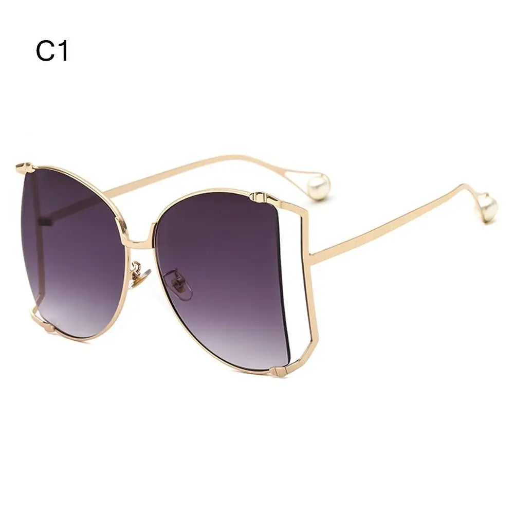  UV Protection Oversized Pearl Design Sunglasses black
