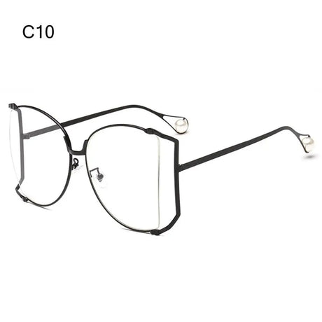 UV Protection Oversized Pearl Design Sunglasses black transparent 