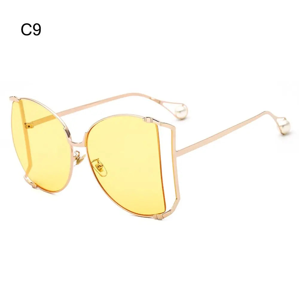UV Protection Oversized Pearl Design Sunglasses yellow 