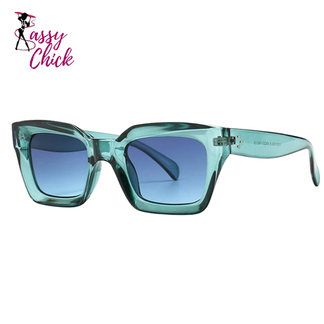 Unique Flat Top Cool Colorful Square Sunglasses Sassy Chick Logo