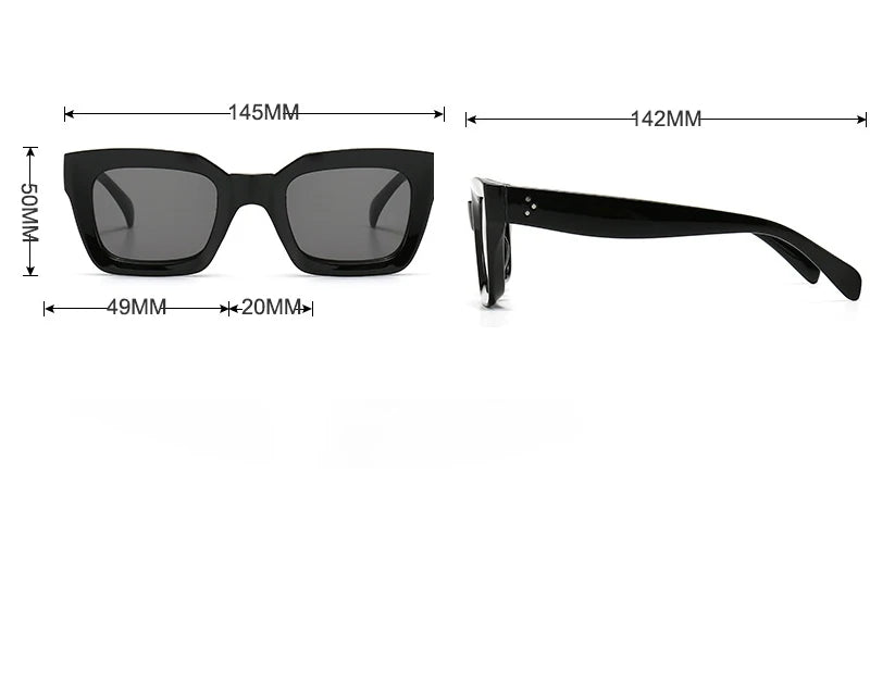 Size of Unique Flat Top Cool Colorful Square Sunglasses