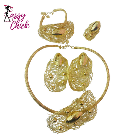 Unique Gold Color Copper Jewelry Set Sassy Chick Logo
