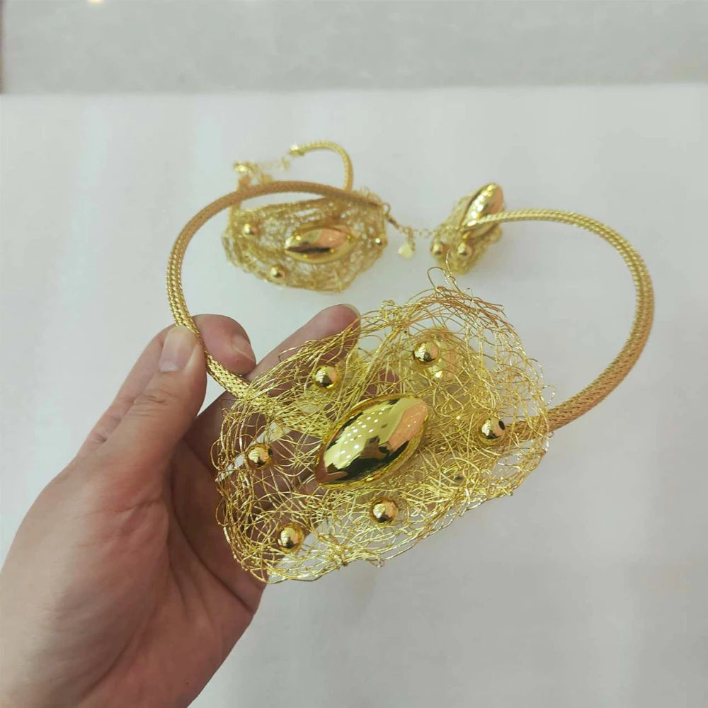 Unique Gold Color Copper Jewelry Set