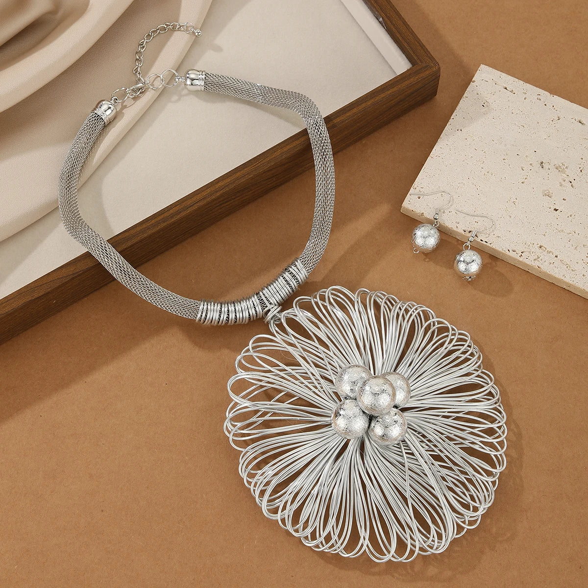 Silver Unique Handmade Aluminum Flower Statement Jewelry