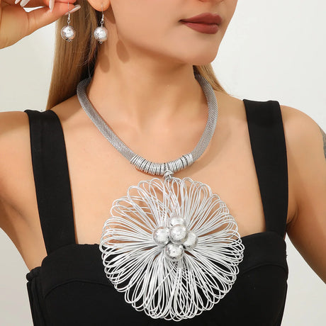 Silver Unique Handmade Aluminum Flower Statement Jewelry