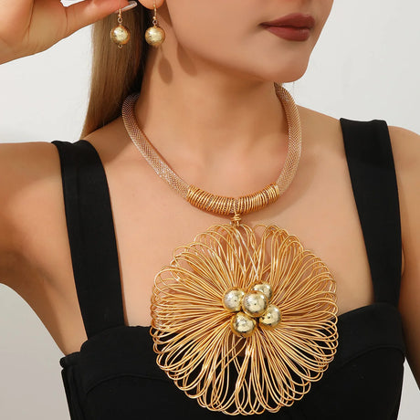 Gold Unique Handmade Aluminum Flower Statement Jewelry